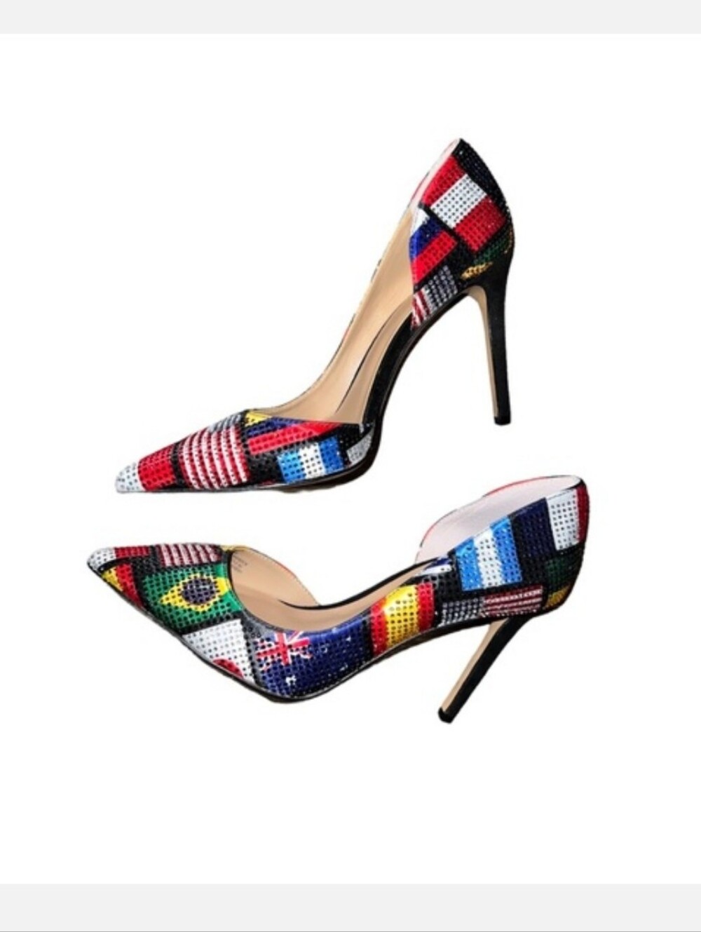 I N C Multicolor Flag-Print Pointed Toe Stiletto Heels
